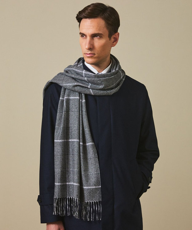 GOTAIRIKU 【カシミヤ100％】 幅広 マフラー_グレンチェック柄(40×180) グレー系8