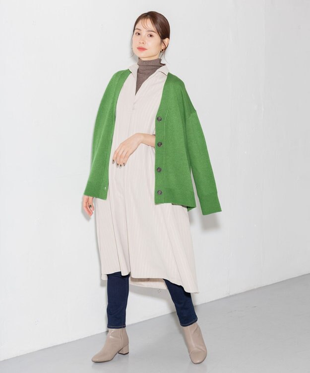 ANY 【洗濯機可】ラムウールVネック カーディガン ライトグリーン系