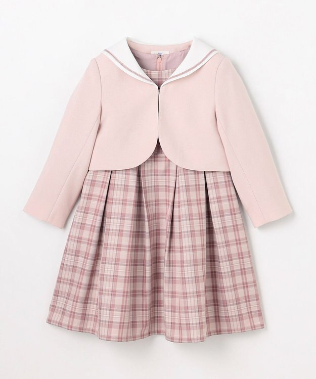 ANY KIDS 【2点セット】セーラージャケット+チェックワンピース ピンクベージュ