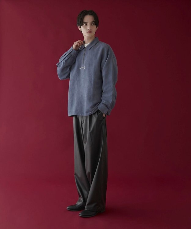 WEGO フェイクスウェードハーフZIPシャツ（LS） サックス