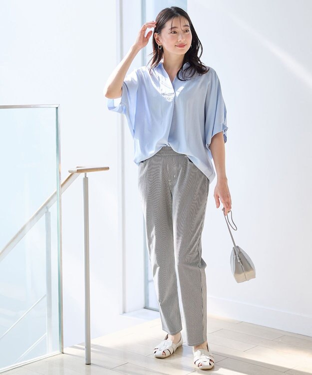 ANY L 【新色追加/洗濯機可/UVカット/ウエストゴム/ストレッチ】7daysデイリーパンツ ギンガム