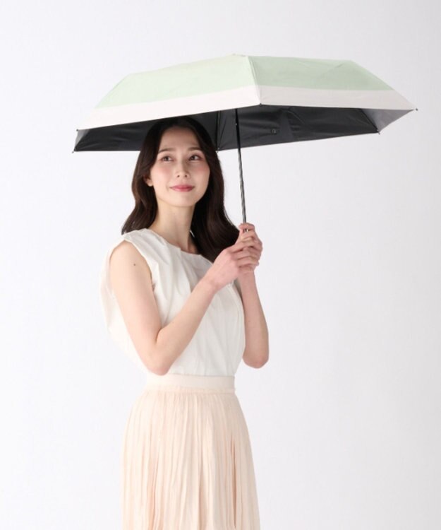MOONBAT 【遮光100％/晴雨兼用】kowaza コワザ ライトウェイトカーボン ボーダー 折りたたみ傘 簡単に畳める傘 コンパクト 50cm ライトグリーン