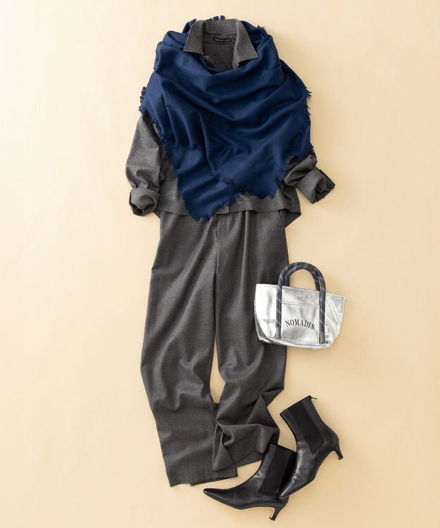 23区 ピュアカシミヤ フリンジ ストール ブルー系