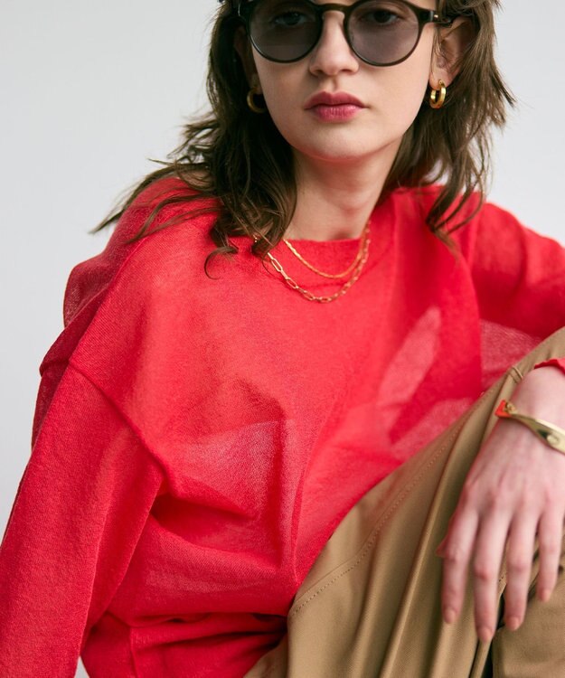 BEIGE， 【洗える・Oggi 7月号掲載】LUPINUS / 前後2WAYシアーニットカーディガン Poppy Red