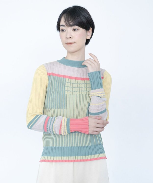 COQ CONCORD カラーブロックリブニット イエロー