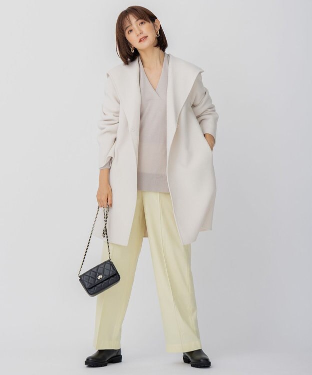 23区 S 【10色展開】ウーステッドウール 重ね襟Vネック ニット ライトベージュ系