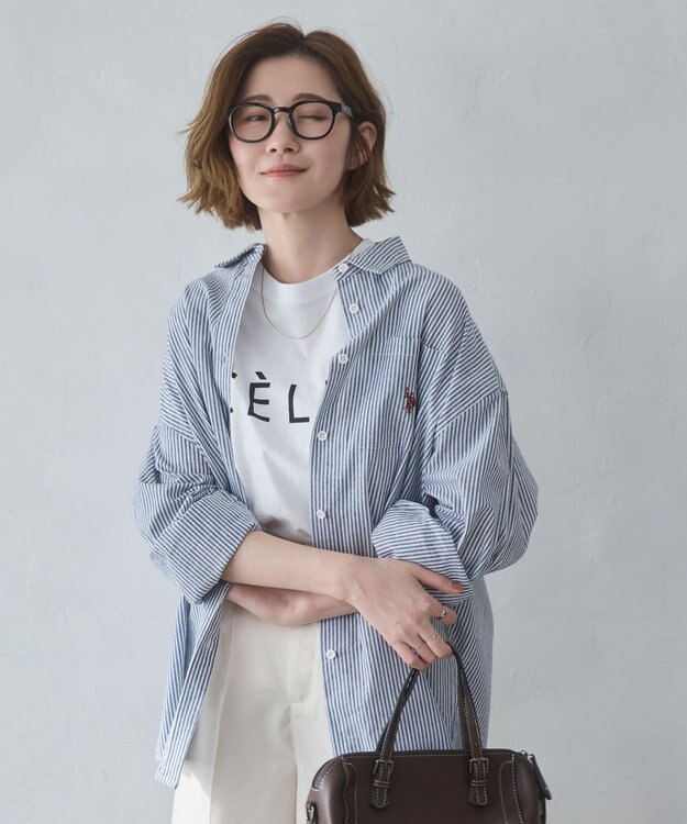 WEGO 【26年春新色登場★】USPOLOBIGシャツ ブルーストライプ