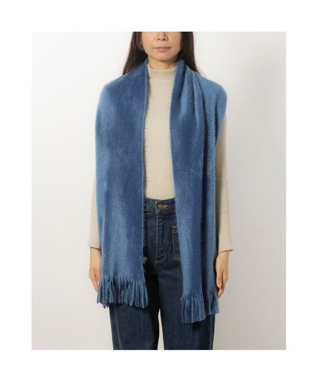UNBILLION カシュネ cache nez / ラッセルミンク起毛リバーシブルマフラー ブルー