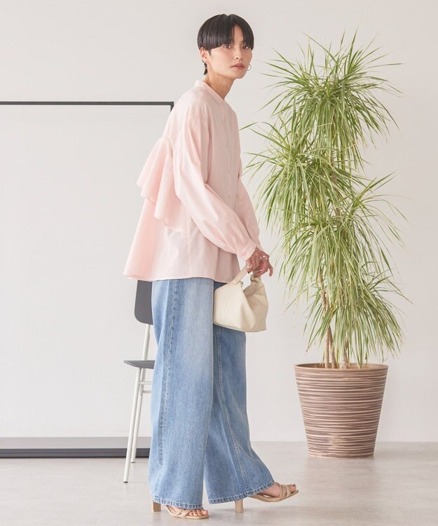 AMERICAN HOLIC イージーケアバックフリルバンドカラーシャツ Light Pink