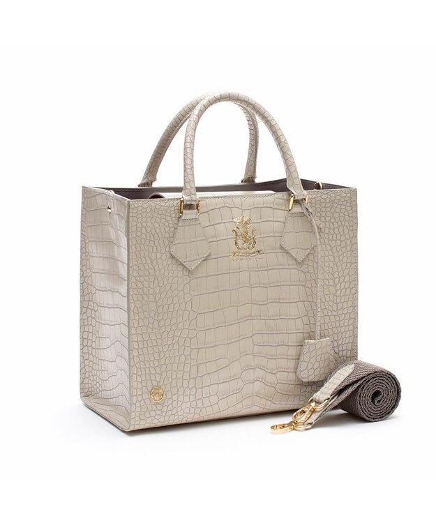 A.D.M.J. 【牛革】クロコ型押しスクエアトートM ホワイトパール