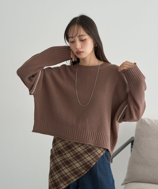 earth music&ecology 【洗濯機洗い可 / 選べる丈】アンチピリングC/A選べる丈配色ニット ブラウン