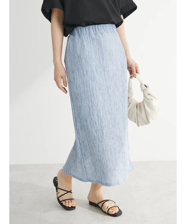 Green Parks メランジプリーツＩラインスカート Sax