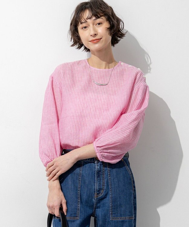 23区 【先行予約】LIBECOリネン ボリュームスリーブ ブラウス ピンク系