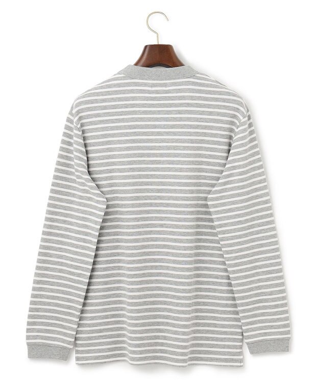 J.PRESS MEN ワッフルボーダー ロングTシャツ グレー系1