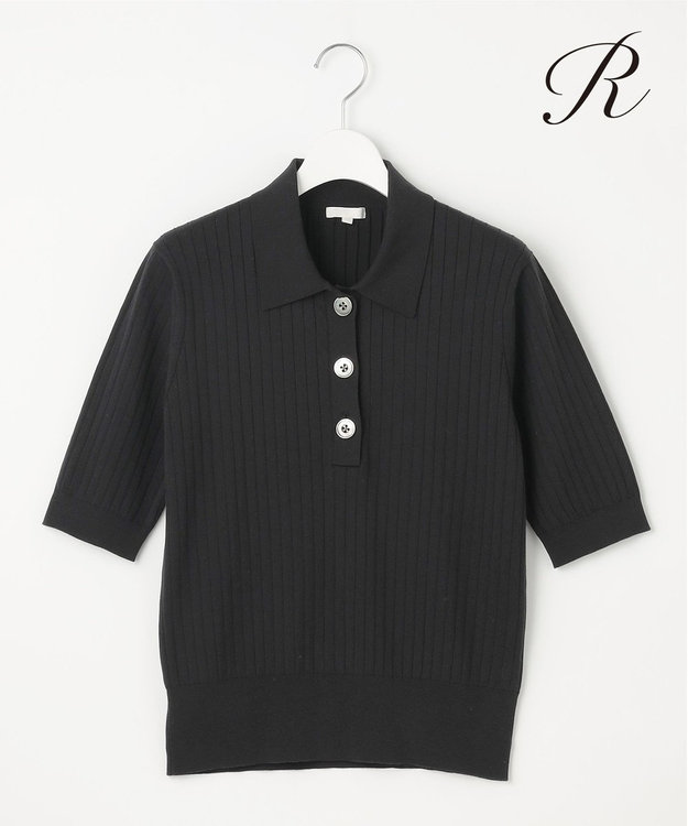 23区 【R(アール)】シルクコットン ポロカラー リブニット ブラック系
