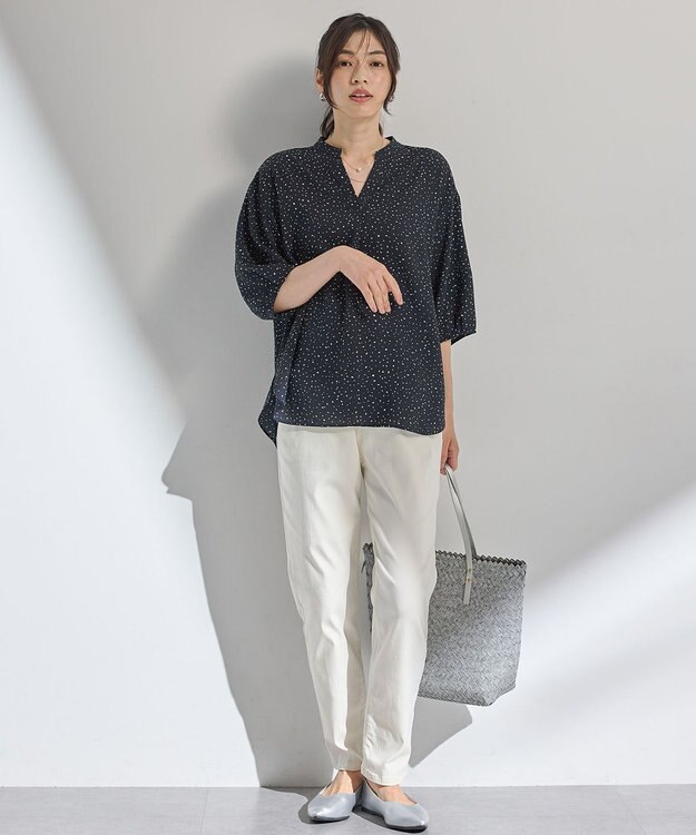 ANY ドルマンスキッパードットブラウス ネイビー系