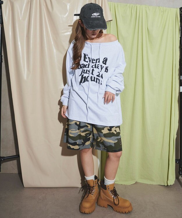 WEGO ドローストリングロゴオフショル 杢グレー