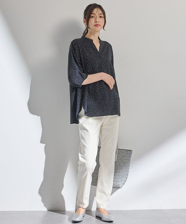 ANY ドルマンスキッパードットブラウス ネイビー系