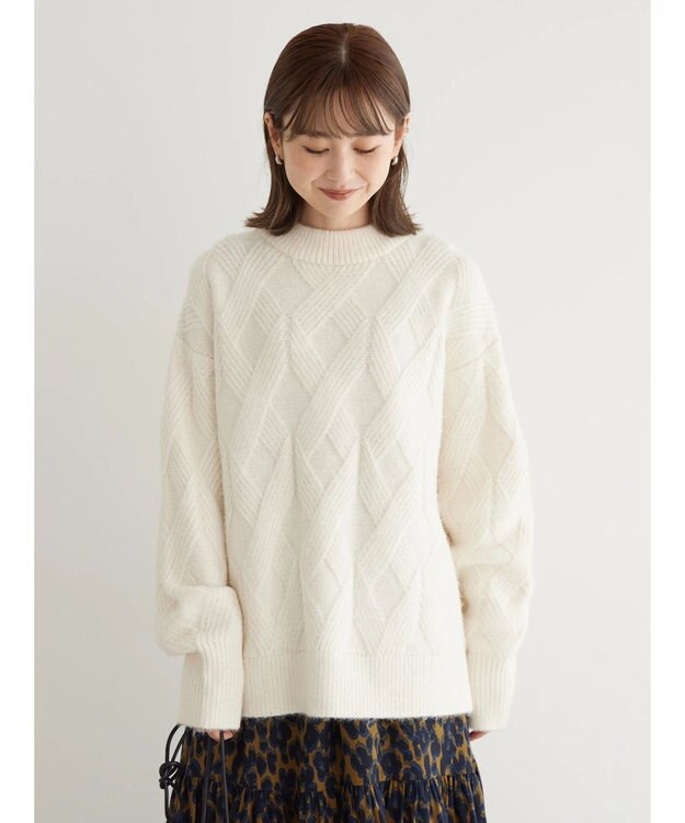 AMERICAN HOLIC Ｍｉｘヤーンモックネックケーブルニットプルオーバー Ivory