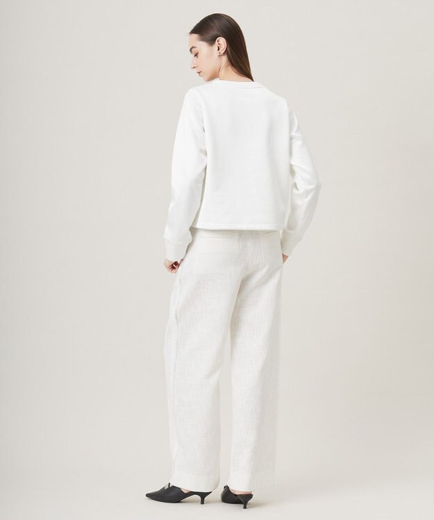 ICB L 【洗える】サテンボンディング クルーネックプルオーバー オフホワイト系