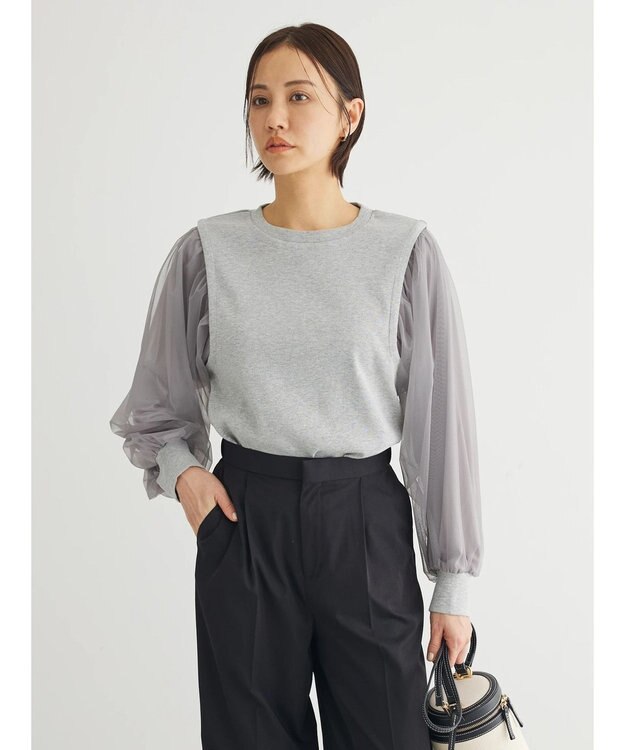 Green Parks 袖チュールドッキングリブプルオーバー Gray