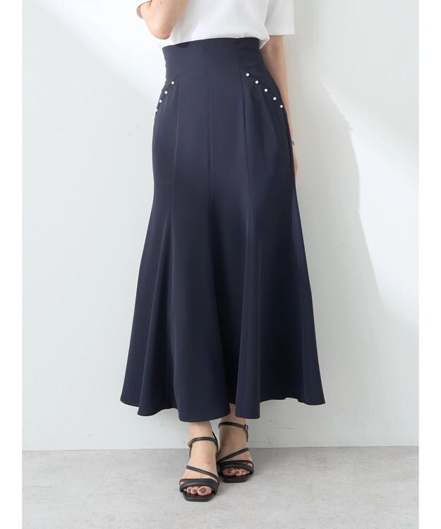 earth music&ecology パール付きマーメイドスカート Dark Navy
