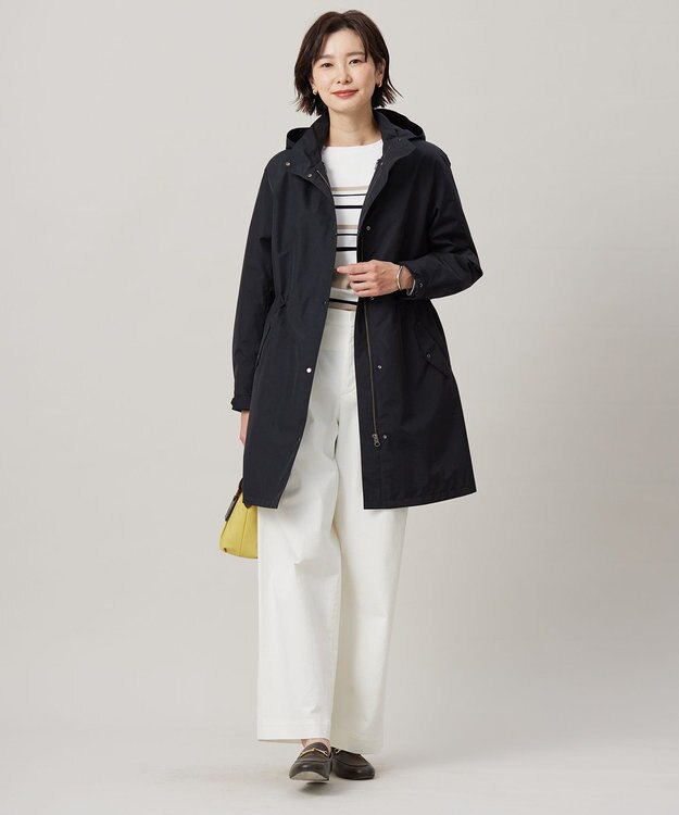 J.PRESS LADIES 【洗える】スパンライクナイロンタッサー フーデット コート ブラック系