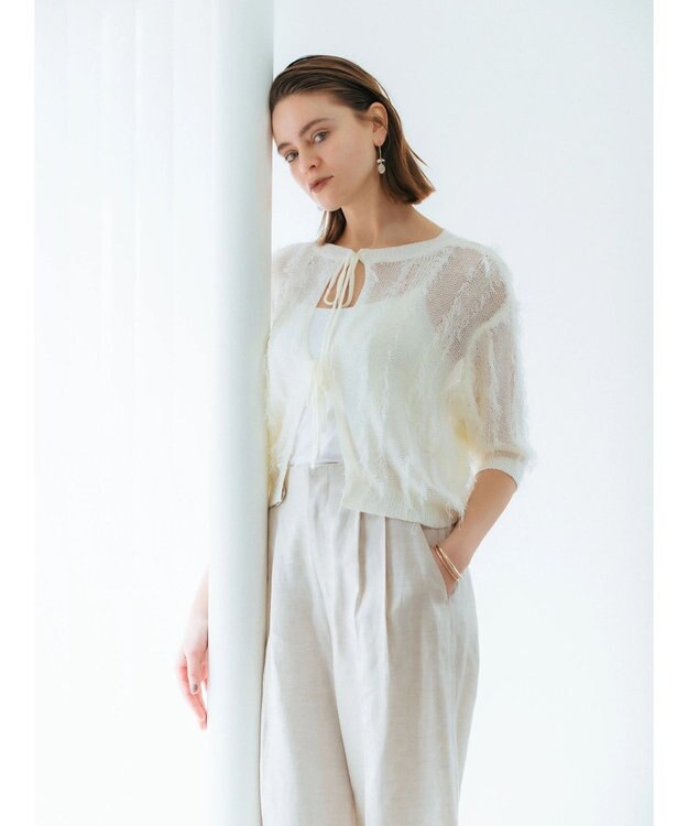 YECCA VECCA 2wayフリンジリボンニット Off White