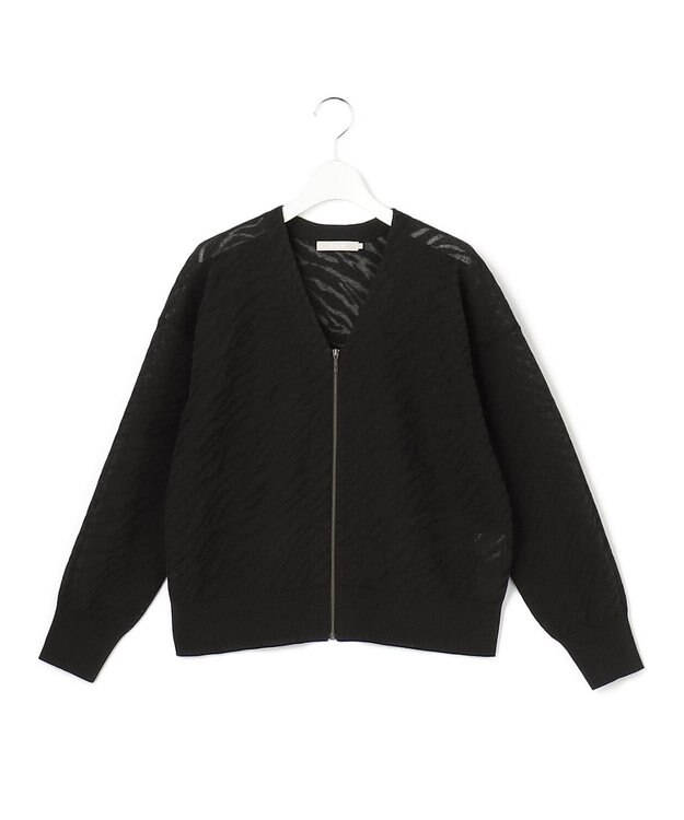 ICB L シアージャカード ニットブルゾン ブラック