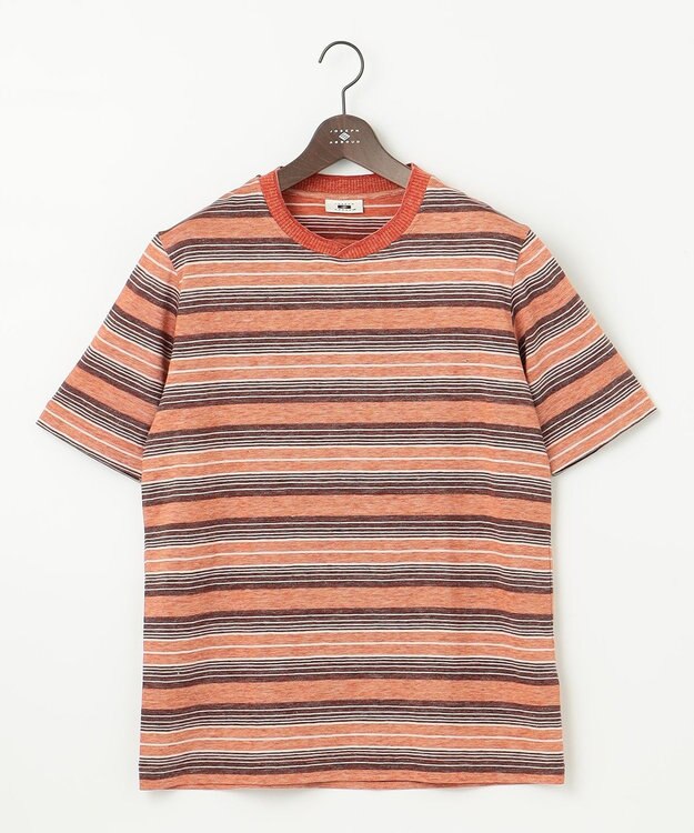 JOSEPH ABBOUD 【吸水速乾】リネンマルチボーダー Tシャツ オレンジ系2