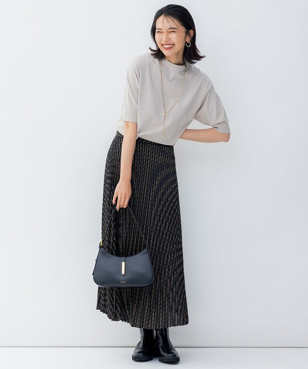 23区 L 【洗える/アンサンブル対応】ヴィスコースストレッチ 半袖 ニット ベージュ系