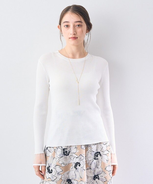 YECCA VECCA 袖口シアーリブニット Off White
