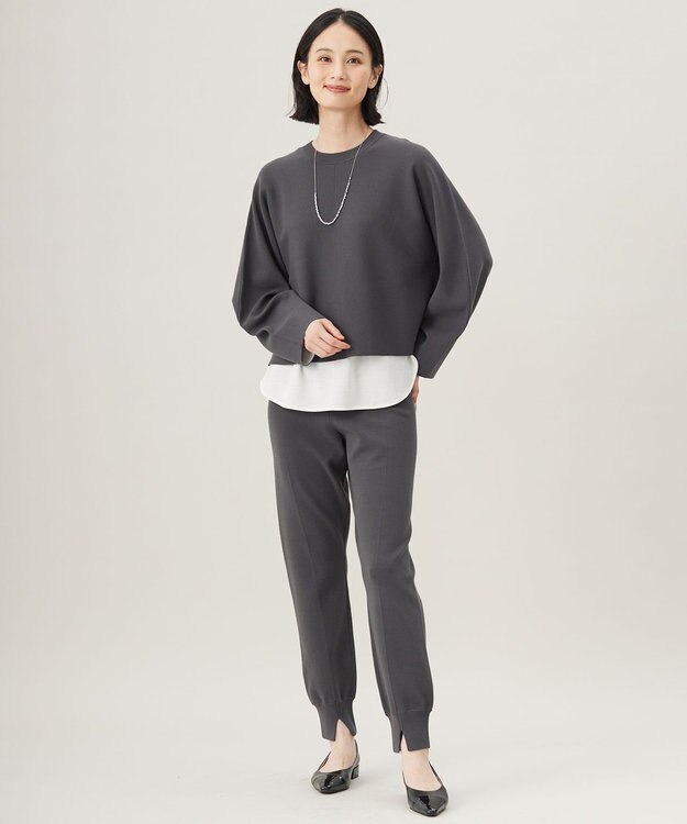 自由区 L 【セットアップ対応・洗える】レーヨンストレッチプルオーバー ニット ダークグレー