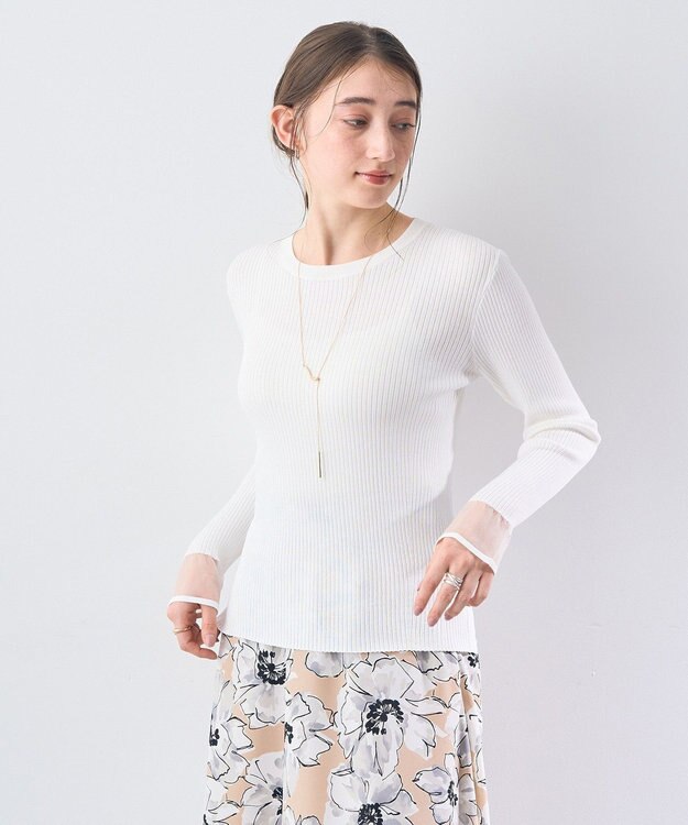 YECCA VECCA 袖口シアーリブニット Off White