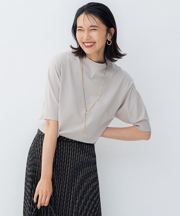 23区 L 【洗える/アンサンブル対応】ヴィスコースストレッチ 半袖 ニット ベージュ系