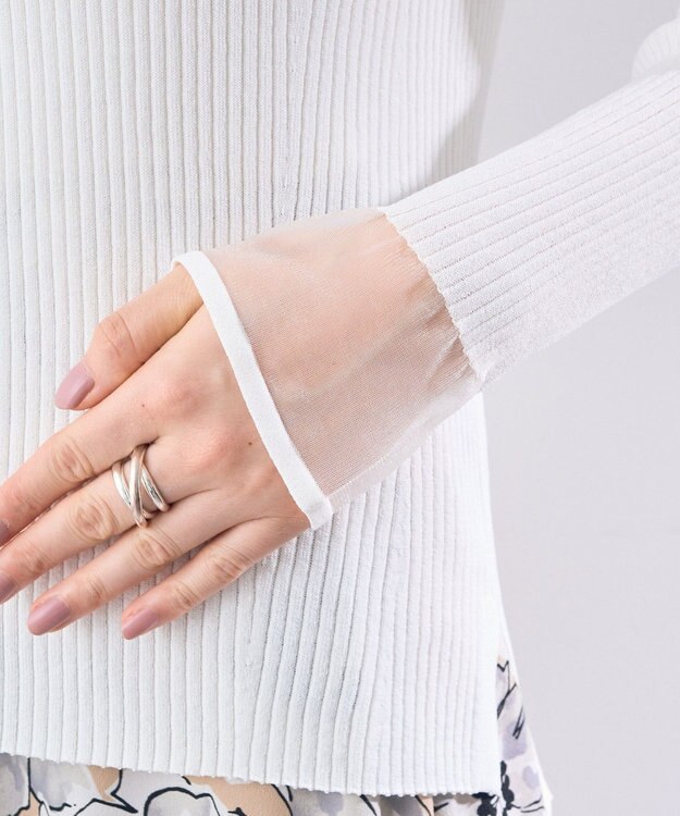 YECCA VECCA 袖口シアーリブニット Off White