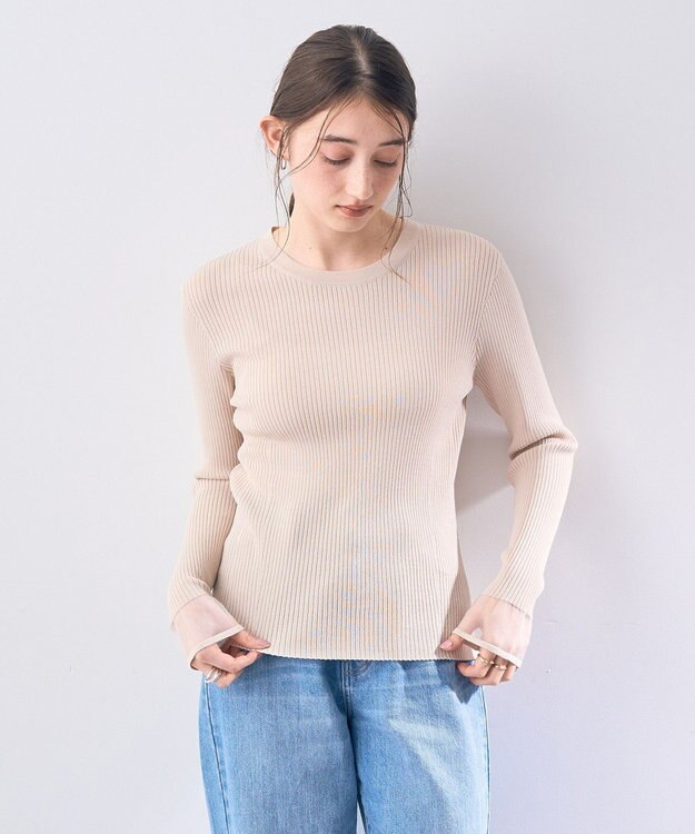 YECCA VECCA 袖口シアーリブニット Light Beige
