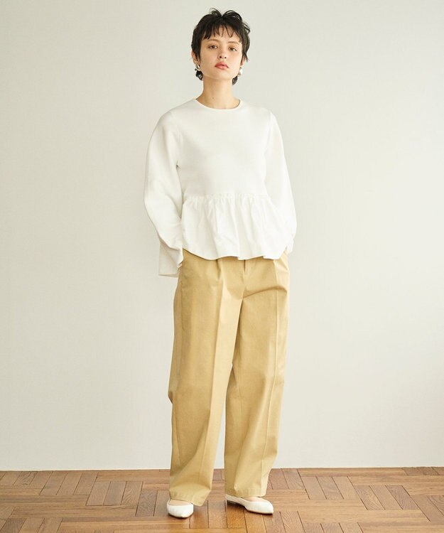 #Newans 【洗える】コンビネーションペプラムチュニックニット ホワイト