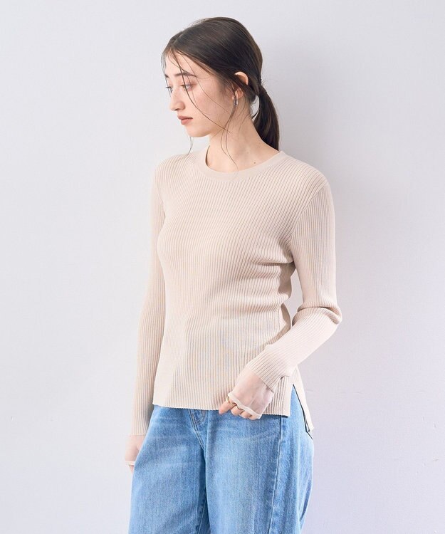 YECCA VECCA 袖口シアーリブニット Light Beige
