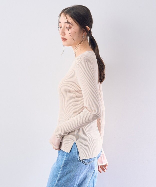 YECCA VECCA 袖口シアーリブニット Light Beige