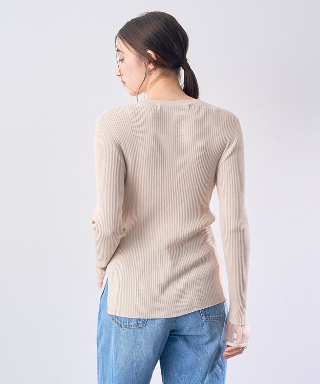 YECCA VECCA 袖口シアーリブニット Light Beige