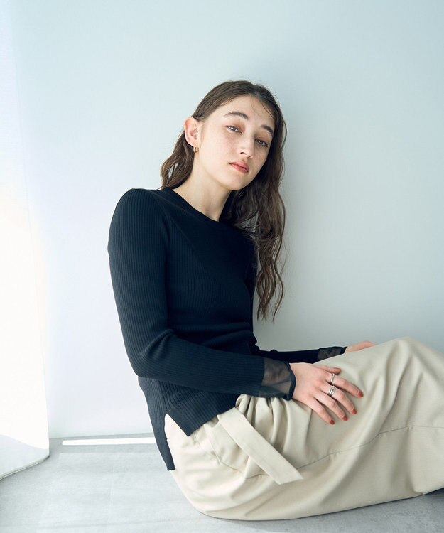 YECCA VECCA 袖口シアーリブニット Black