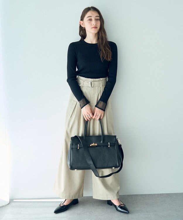 YECCA VECCA 袖口シアーリブニット Black