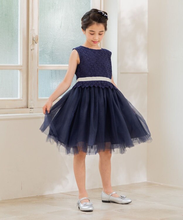 組曲 KIDS 【110-140㎝】フラワーレース ドレス ネイビー系