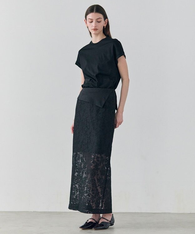 BEIGE， FLUORITE / 異素材コンビ レーススカート Black