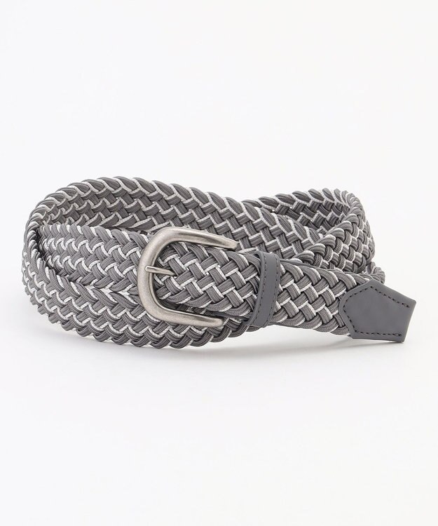 JOSEPH ABBOUD 【キングサイズ・イタリア素材・ストレッチ・日本製】メランジグリッドストレッチ ベルト ライトグレー系