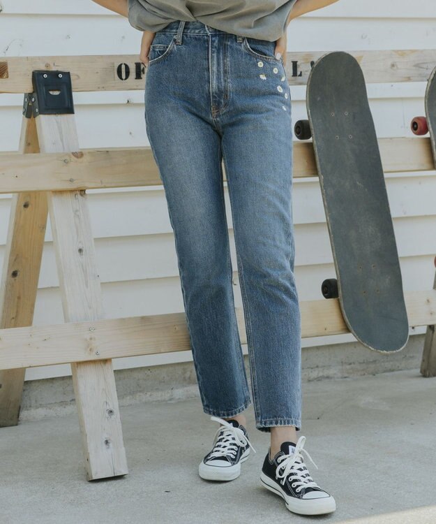 OP／FILA 【OP】刺繍付き美脚シルエットデニム ブルー