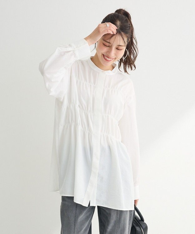 Green Parks シャーリングシャツチュニック Ivory