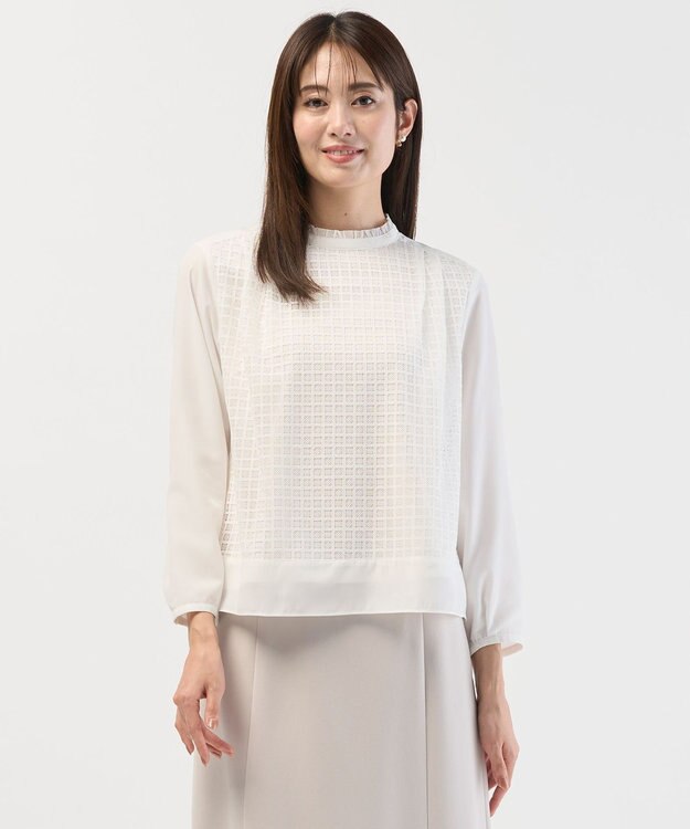 J.PRESS LADIES L レースコンビ カットソー ホワイト系