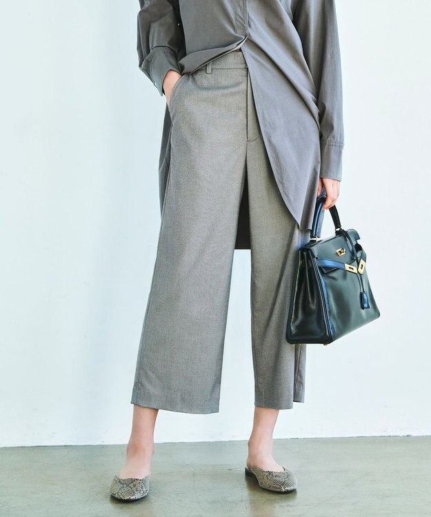 J.PRESS LADIES S 【洗える】TRシャークスキン ワイドパンツ ライトグレー系